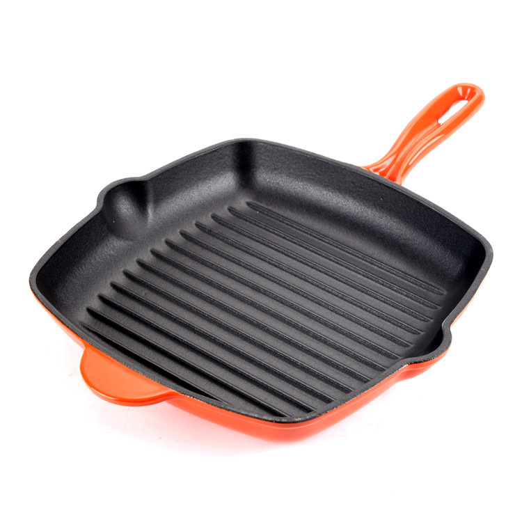 Po&ecirc;le &agrave; gril en fonte &eacute;maill&eacute;e &ndash; Po&ecirc;le &agrave; steak carr&eacute;e avec becs d'&eacute;gouttement