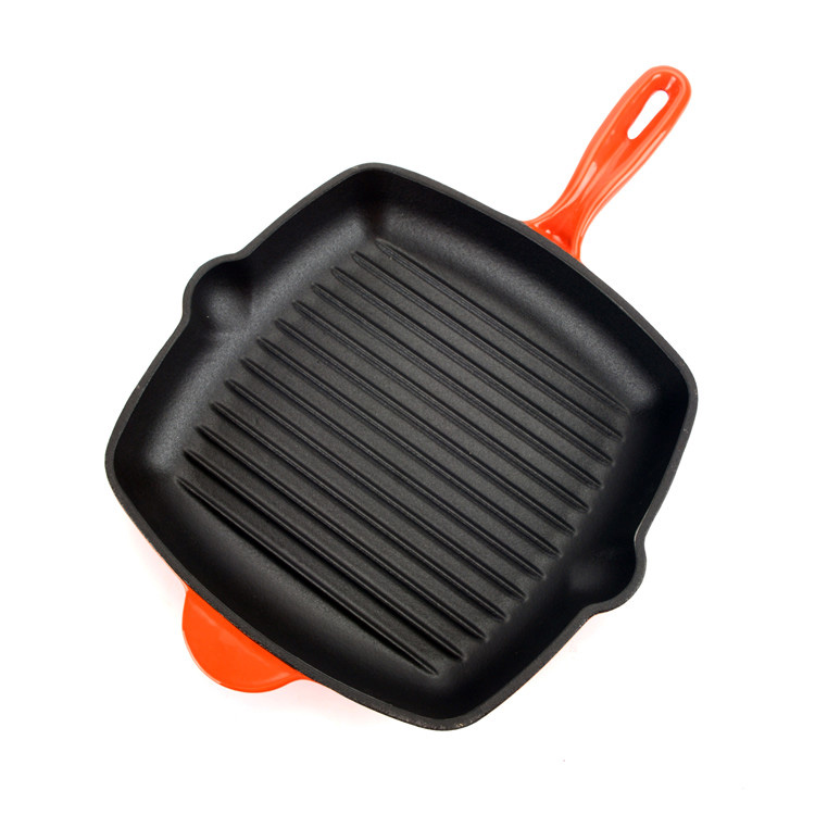 Po&ecirc;le &agrave; gril en fonte &eacute;maill&eacute;e &ndash; Po&ecirc;le &agrave; steak carr&eacute;e avec becs d'&eacute;gouttement