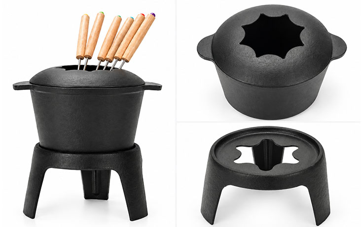 ensemble de caquelon &agrave; fondue en fonte