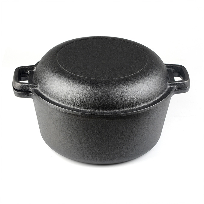 Batterie de cuisine pr&eacute;-assaisonn&eacute;e 2 en 1 &agrave; double faitout en fonte sur mesure