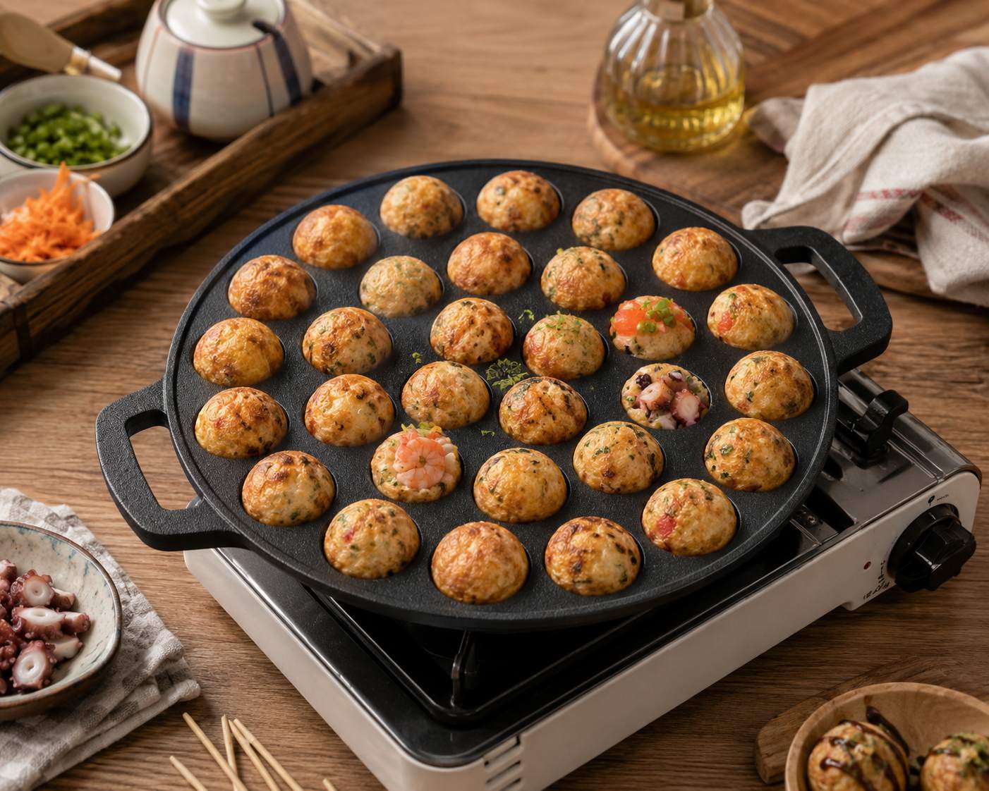 Po&ecirc;le &agrave; takoyaki en fonte &agrave; 30 trous