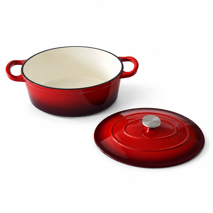 Cocotte ronde en fonte &eacute;maill&eacute;e