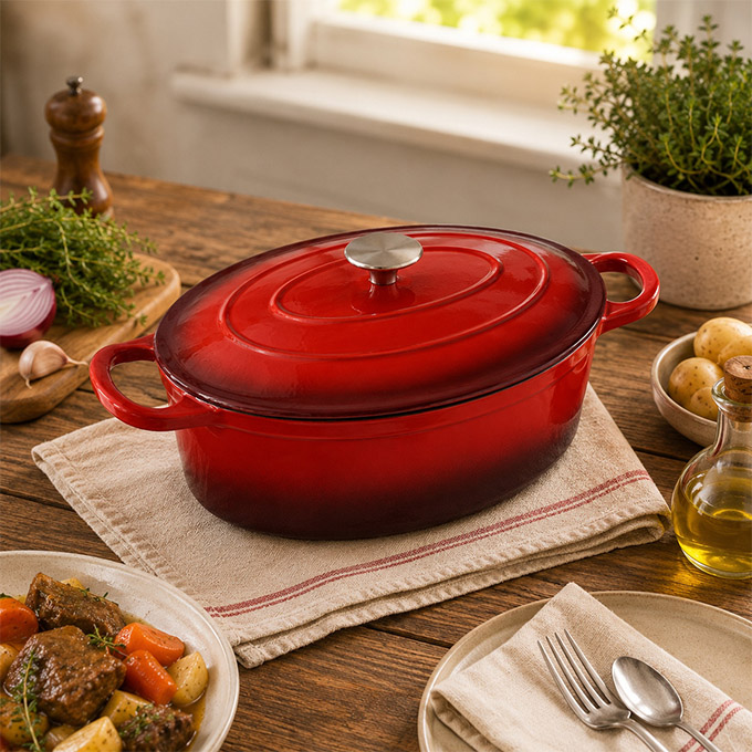 Cocotte ronde en fonte &eacute;maill&eacute;e