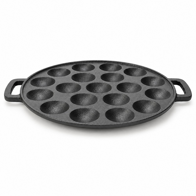 Po&ecirc;le Aebleskiver en fonte pr&eacute;-assaisonn&eacute;e &agrave; double poign&eacute;e