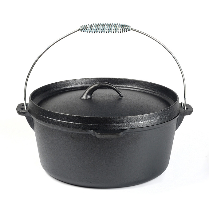 Four hollandaise de camping en fonte avec l&egrave;ve-couvercle et sac de rangement