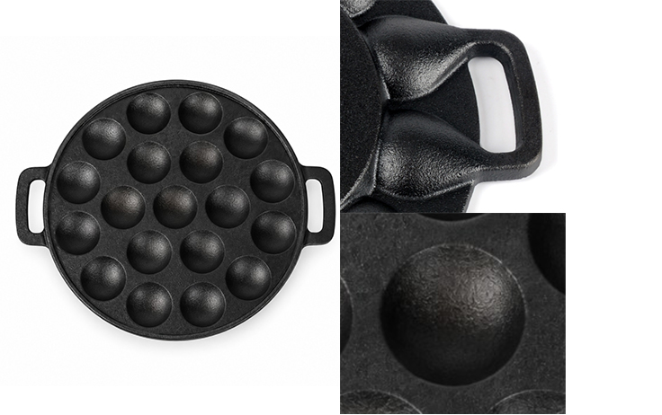 Aebleskiver en fonte pr&eacute;-assaisonn&eacute;e &agrave; double poign&eacute;e Po&ecirc;le