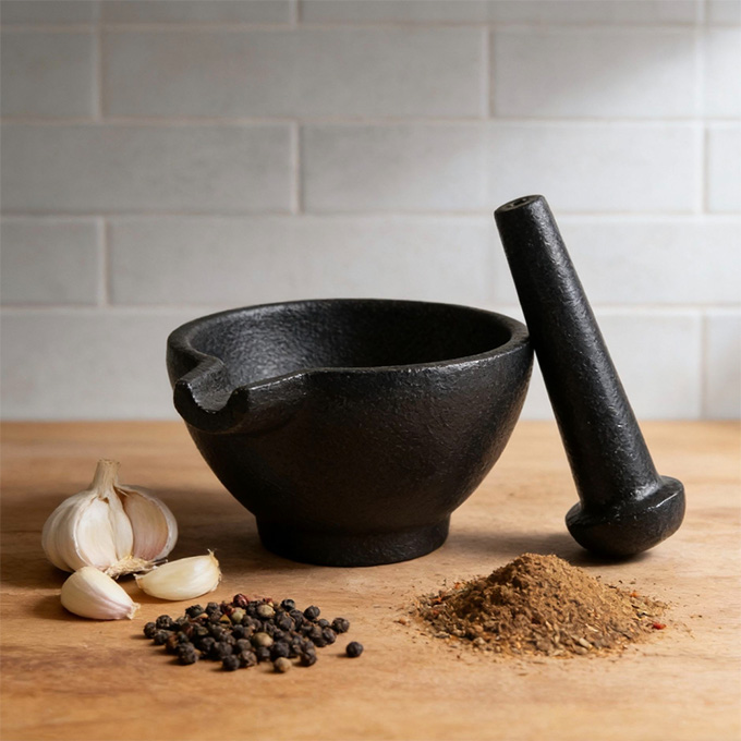 Ensemble d'outils pour mortier et pilon en fonte de 6&nbsp;pouces