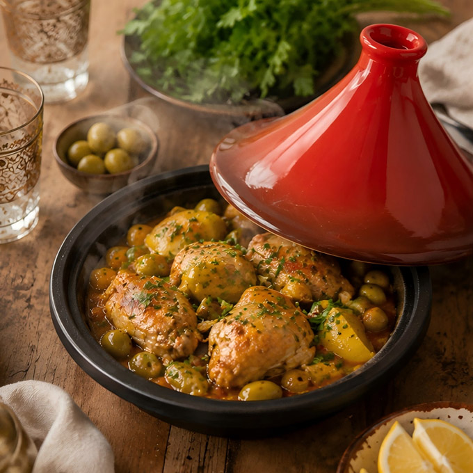Pot &agrave; tajine en fonte &eacute;maill&eacute;e