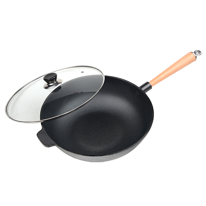 Wok en fonte pr&eacute;-enduite &agrave; une poign&eacute;e de 31&nbsp;cm