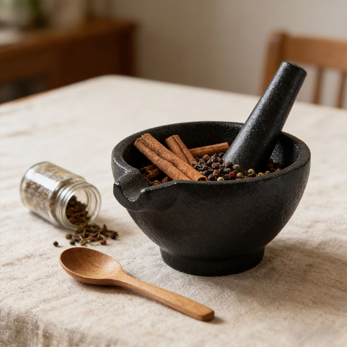 Ensemble d'outils pour mortier et pilon en fonte de 6&nbsp;pouces