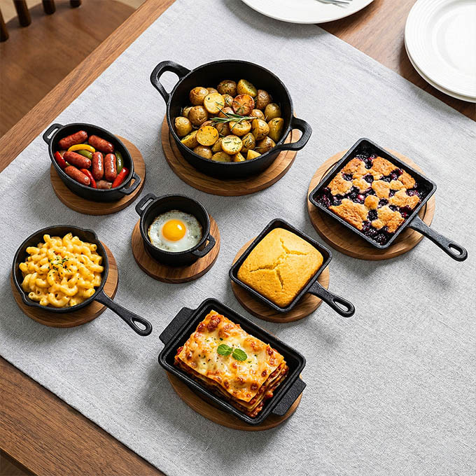 Ensemble de mini assiettes gr&eacute;sillantes en fonte