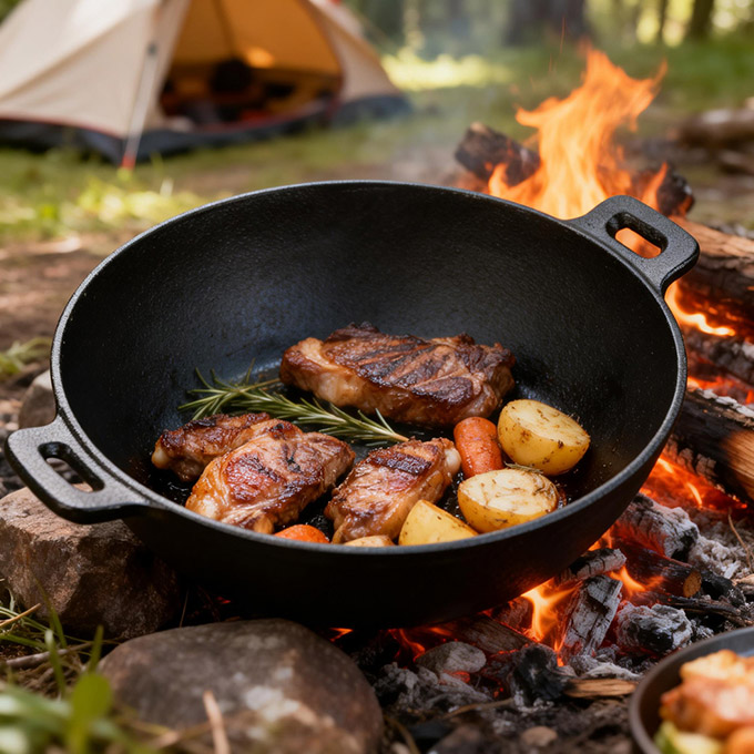 Wok en fonte de 31&nbsp;cm avec couvercle