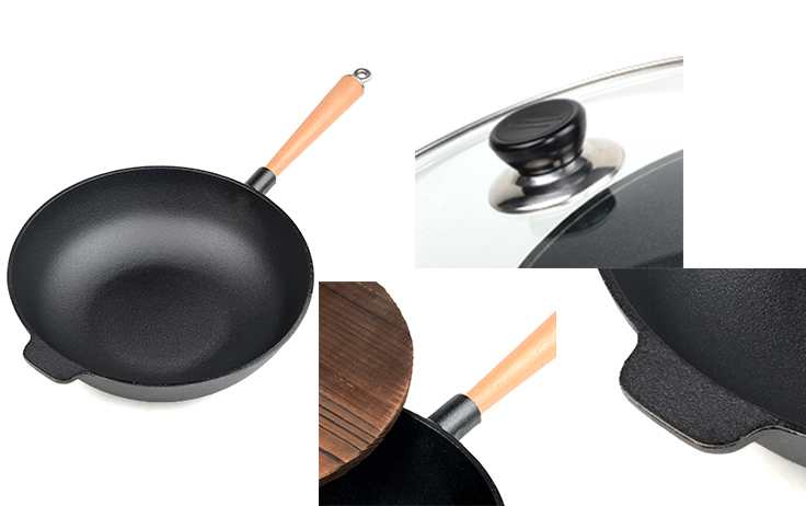 Wok en fonte pr&eacute;-assaisonn&eacute;e &agrave; une seule poign&eacute;e Wok en fonte pr&eacute;-assaisonn&eacute;e de 31&nbsp;cm