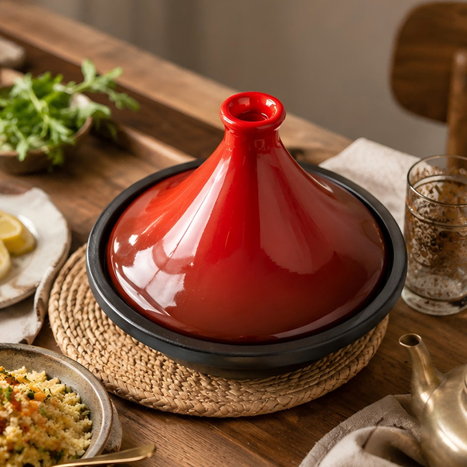 Pot &agrave; tajine en fonte &eacute;maill&eacute;e