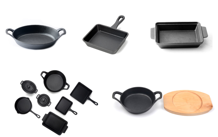 Ensemble de mini assiettes gr&eacute;sillantes en fonte