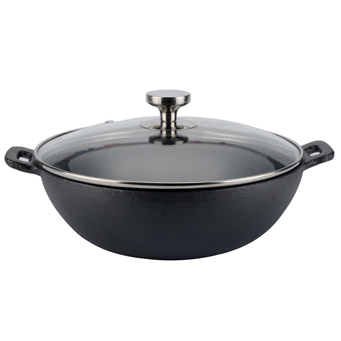 Wok en fonte de 31&nbsp;cm avec couvercle