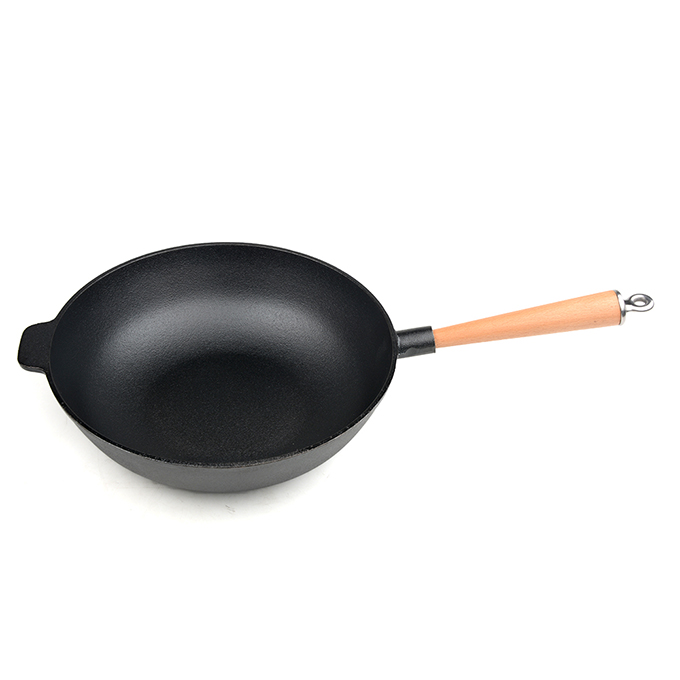 Wok en fonte pr&eacute;-enduite &agrave; une poign&eacute;e de 31&nbsp;cm