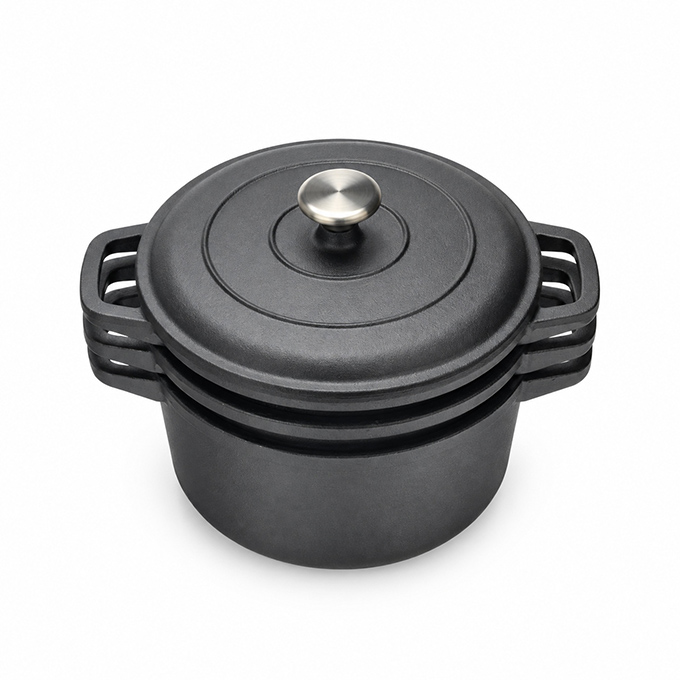 Batterie de cuisine empilable en fonte 3&nbsp;pi&egrave;ces avec couvercle