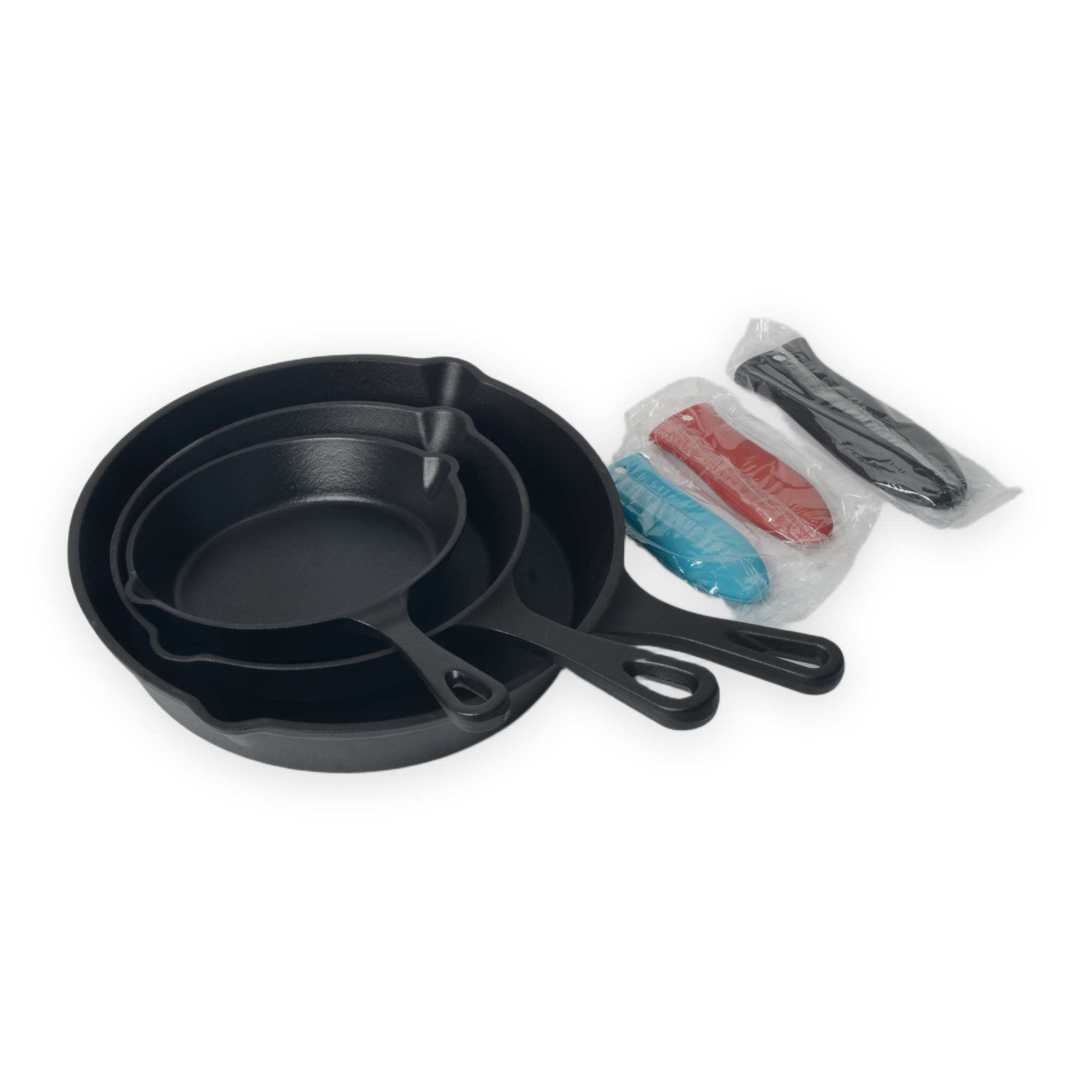 Ensemble de 3&nbsp;po&ecirc;les en fonte &eacute;maill&eacute;e noir mat