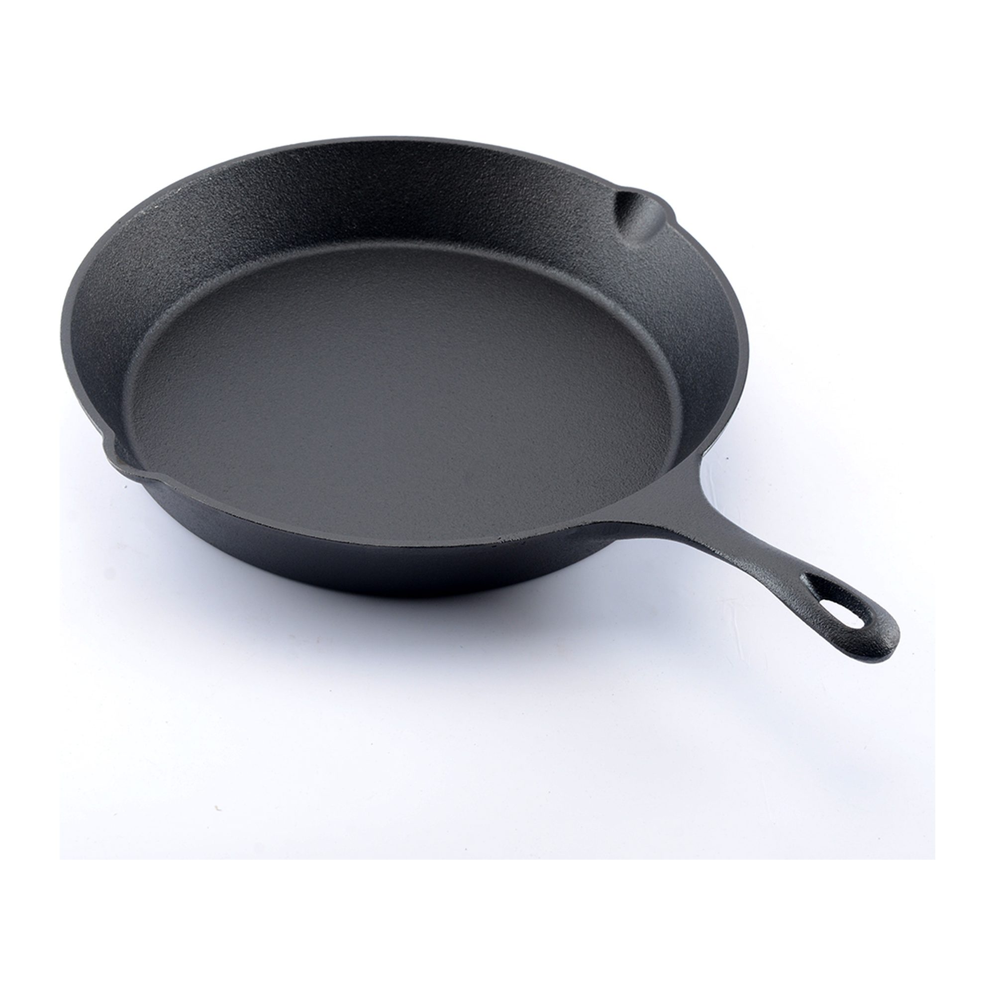 Po&ecirc;le en fonte pr&eacute;-assaisonn&eacute;e de 30&nbsp;cm avec double bec verseur